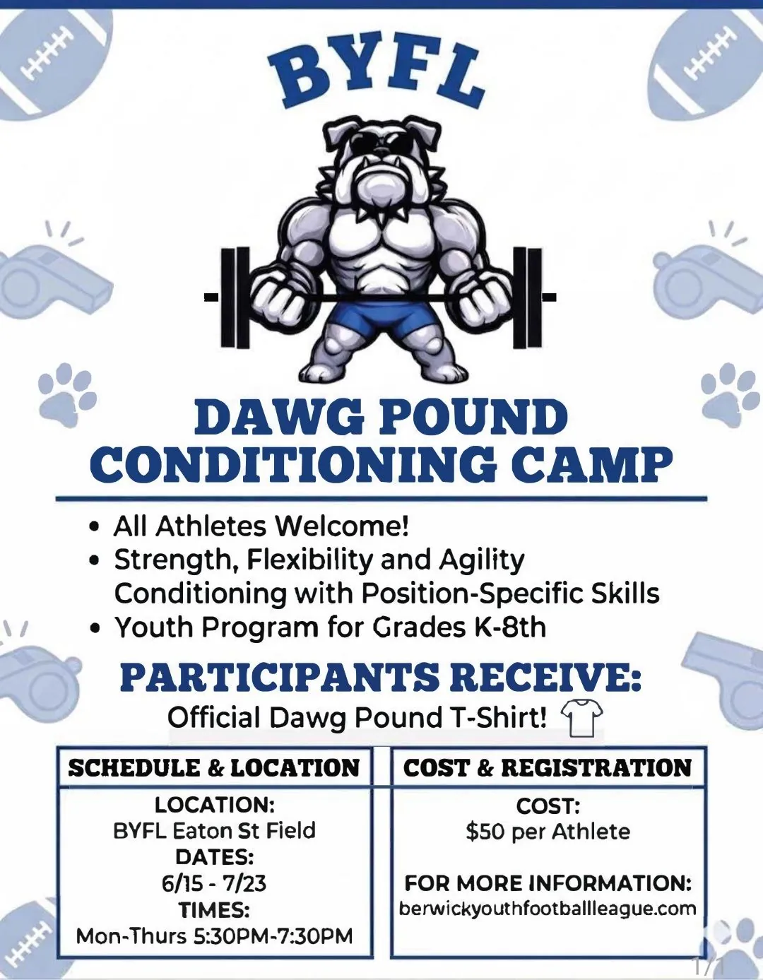 Dog pound conditioning camp flyer